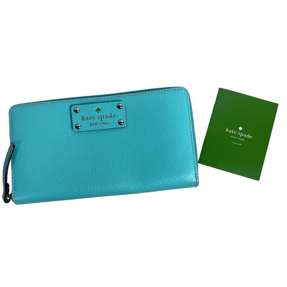 Kate Spade Neda Wellesley Blue Teal Leather Zip Around Wallent NWOB - Picture 1 of 4